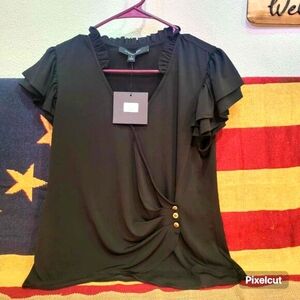 NWT ANDREW MARC black blouse with ruffled sleeves